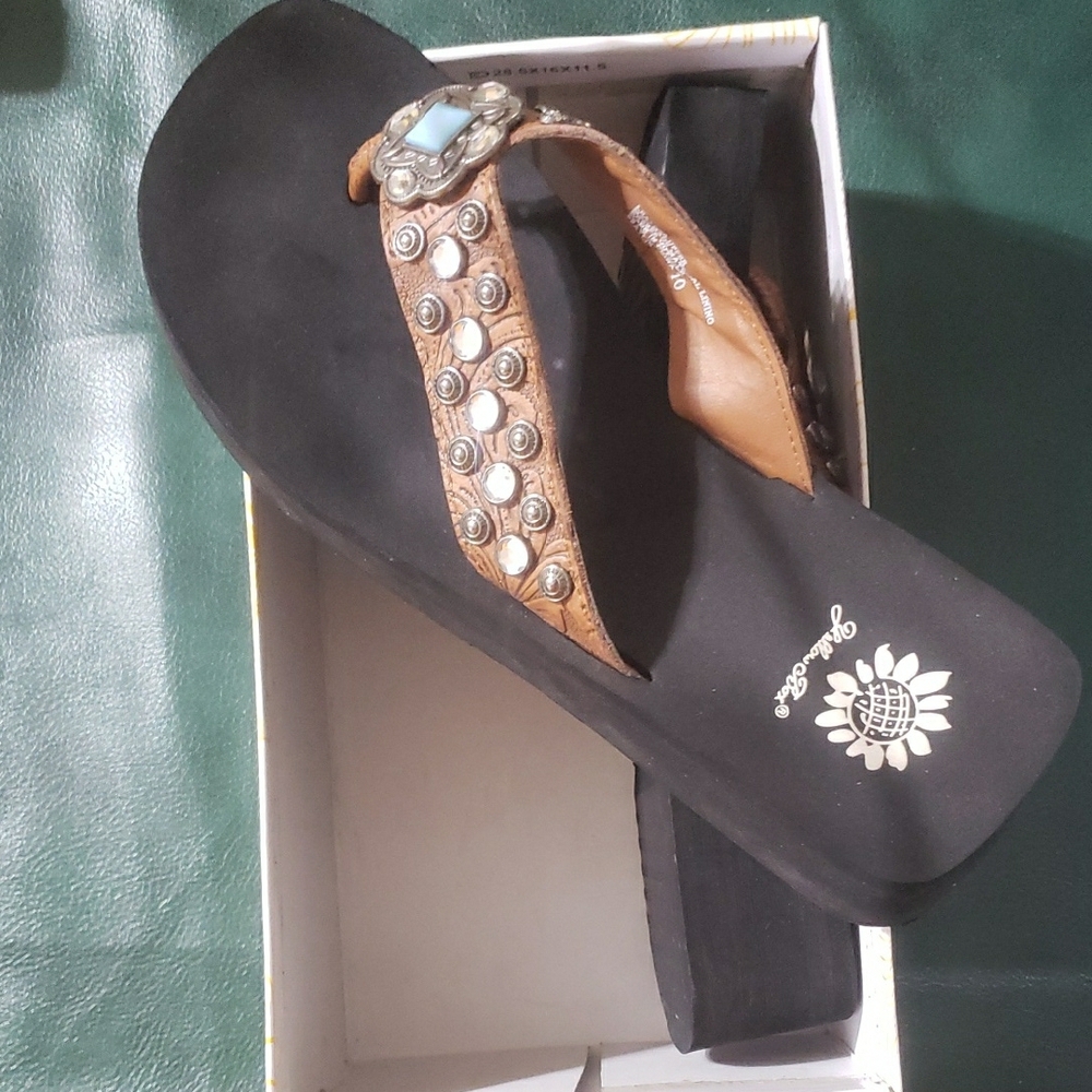 Corkys Black and Brown Sandals with Braided Strap